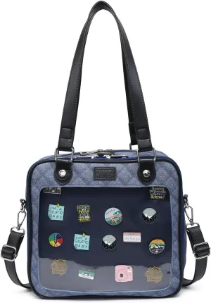 Imitation Denim PU Ita Bag Backpack Crossbody Bag Satchel Messenger Shoulder Bag for Pins Display