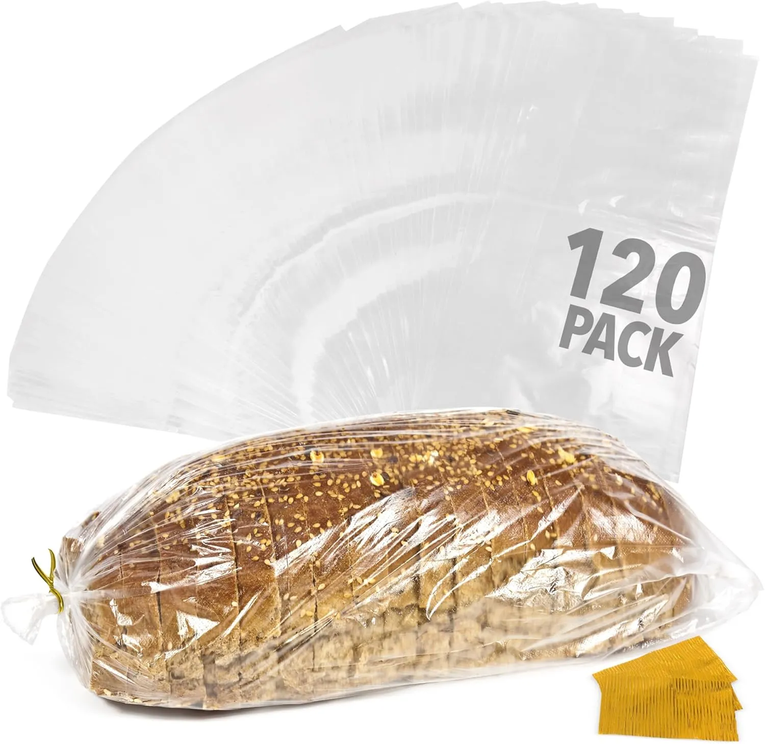 IMPRESA 120 Pack Plastic Bread Bags for Homemade Bread or Bakery – Heavy Duty Loaf Bags with Ties – Clear Wrappers, Storage Packaging – Reusable, For Large Loaves – 8 x 4 x 18