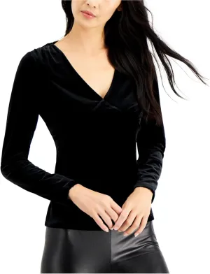 I.N.C. International Concepts INC Womens Black Velvet Long Sleeve V Neck Wear to Work Blouse L