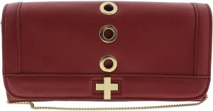 INC Womens Korra Faux Leather Grommet Clutch Handbag Red Small