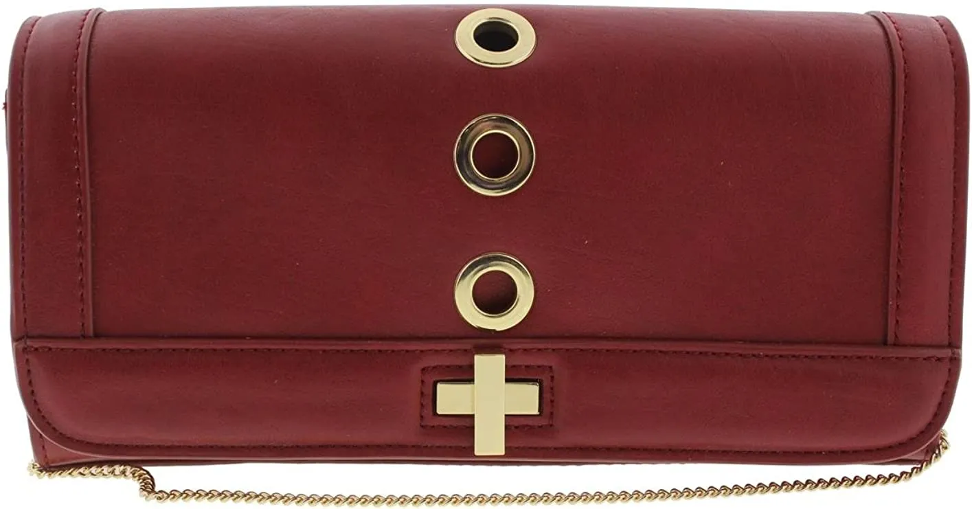 INC Womens Korra Faux Leather Grommet Clutch Handbag Red Small