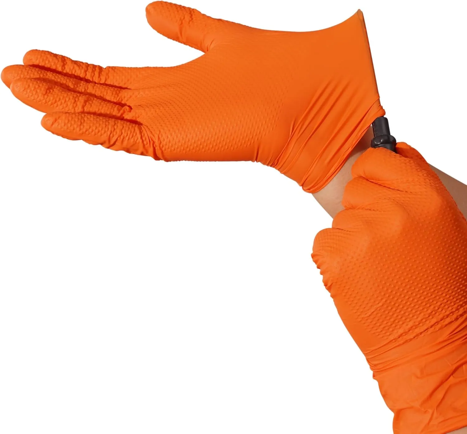 Industrial Nitrile Gloves – Heavy Duty Latex & Powder Free Disposable Gloves with Diamond Texture - 8 Mil (Orange)