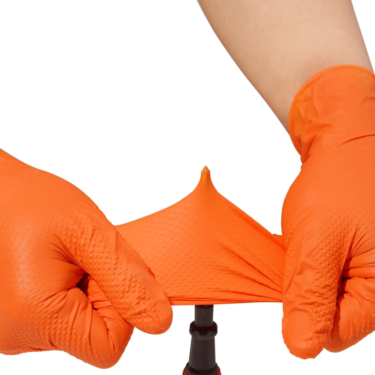 Industrial Nitrile Gloves – Heavy Duty Latex & Powder Free Disposable Gloves with Diamond Texture - 8 Mil (Orange)