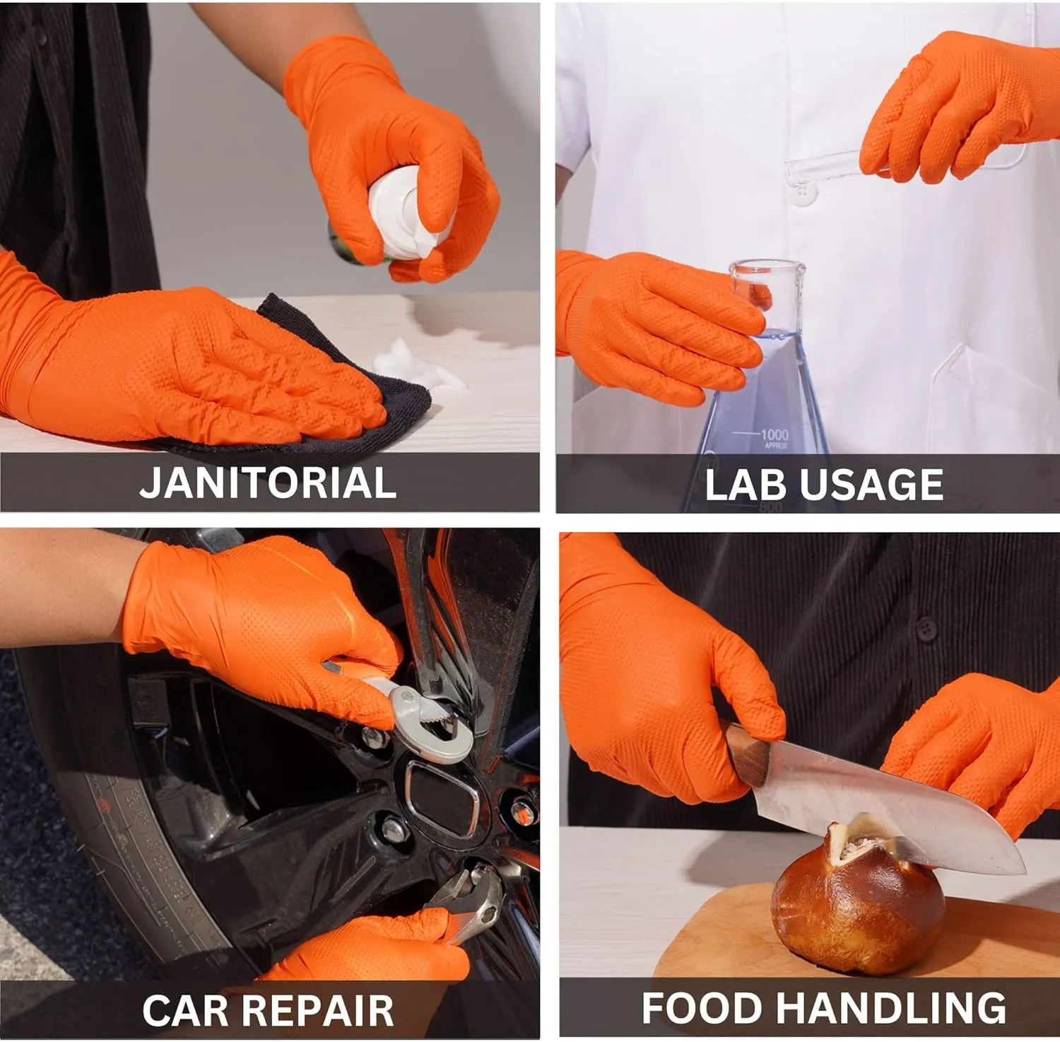 Industrial Nitrile Gloves – Heavy Duty Latex & Powder Free Disposable Gloves with Diamond Texture - 8 Mil (Orange)