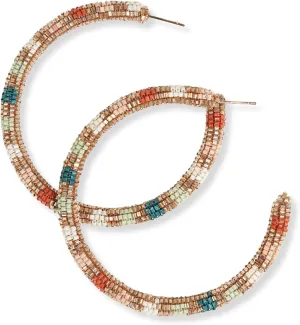 INK ALLOY Large Beaded Hoop Earrings for Women, Raquel Luxe Boho Statement Hoops, Hypoallergenic Handmade Bohemian Jewelry for the Modern Bohemian, 2.5- Inches