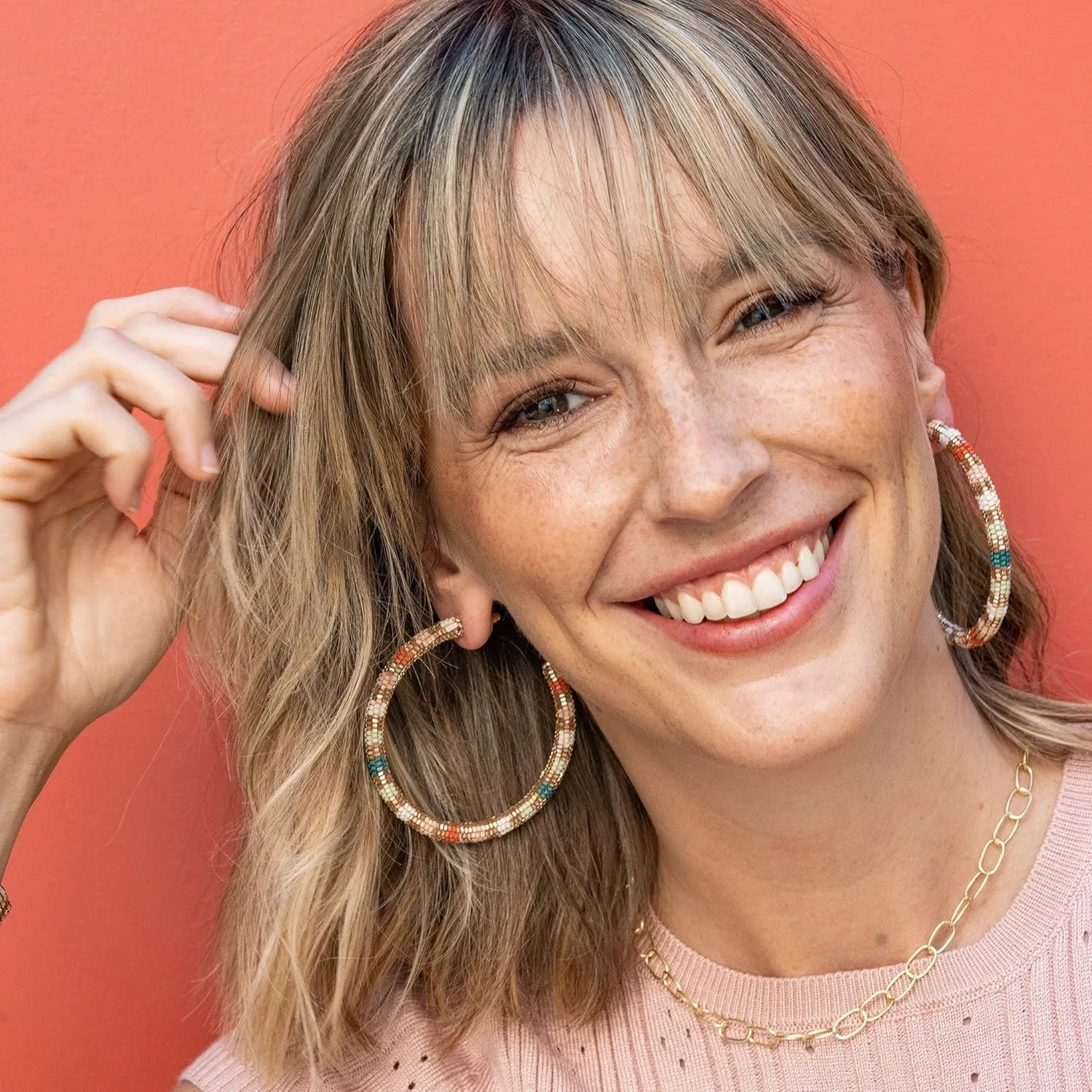 INK ALLOY Large Beaded Hoop Earrings for Women, Raquel Luxe Boho Statement Hoops, Hypoallergenic Handmade Bohemian Jewelry for the Modern Bohemian, 2.5- Inches