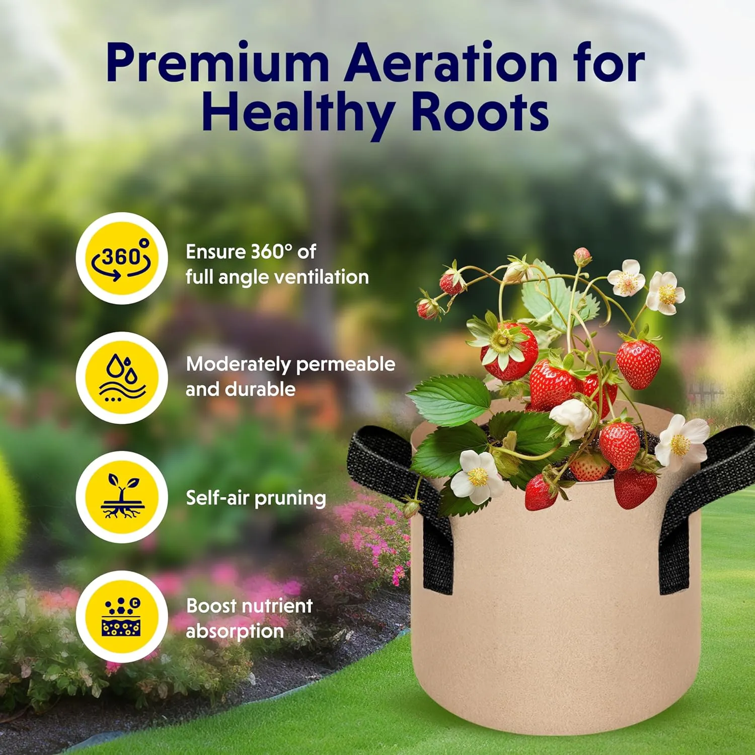 iPower 20-Pack 2 Gallon Grow Bags Heavy Duty Thickened Aeration Nonwoven Fabric Pots with Nylon Handles, for Planting Vegetables, Fruits, Flowers, Tan