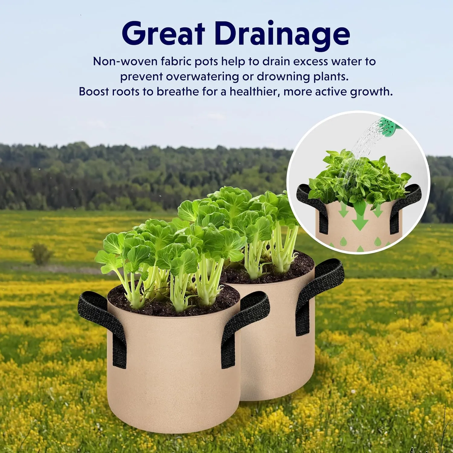 iPower 20-Pack 2 Gallon Grow Bags Heavy Duty Thickened Aeration Nonwoven Fabric Pots with Nylon Handles, for Planting Vegetables, Fruits, Flowers, Tan