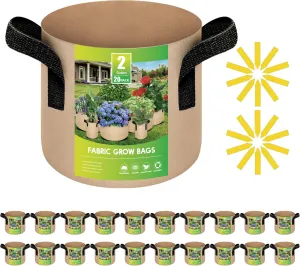 iPower 20-Pack 2 Gallon Grow Bags Heavy Duty Thickened Aeration Nonwoven Fabric Pots with Nylon Handles, for Planting Vegetables, Fruits, Flowers, Tan