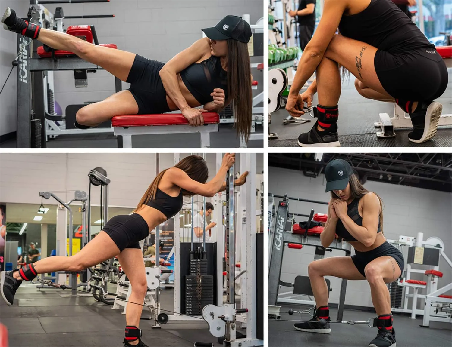 Iron Bull Strength Ankle Straps for Cable Machines (Pair) - Double D-Ring Attachment, Fully Adjustable, Breathable Comfort Neoprene - for Legs, Glutes, Abs and HIPS Workouts - Fits Women & Men