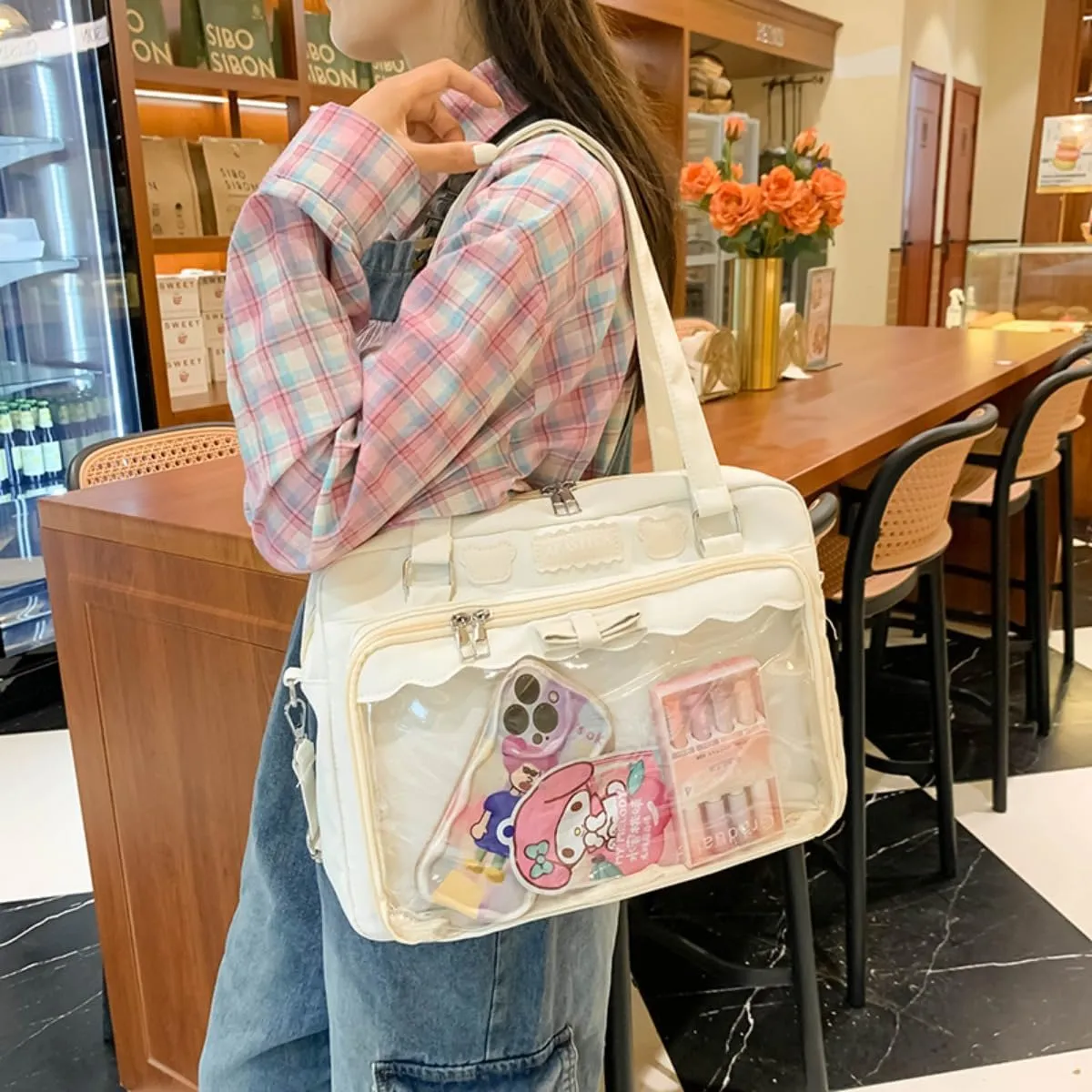 Ita Bag for Women Adult JK Uniform Inspired Y2K Shoulder Bag Japanese Chic Purse Kawaii Solid Color Spacious Interior
