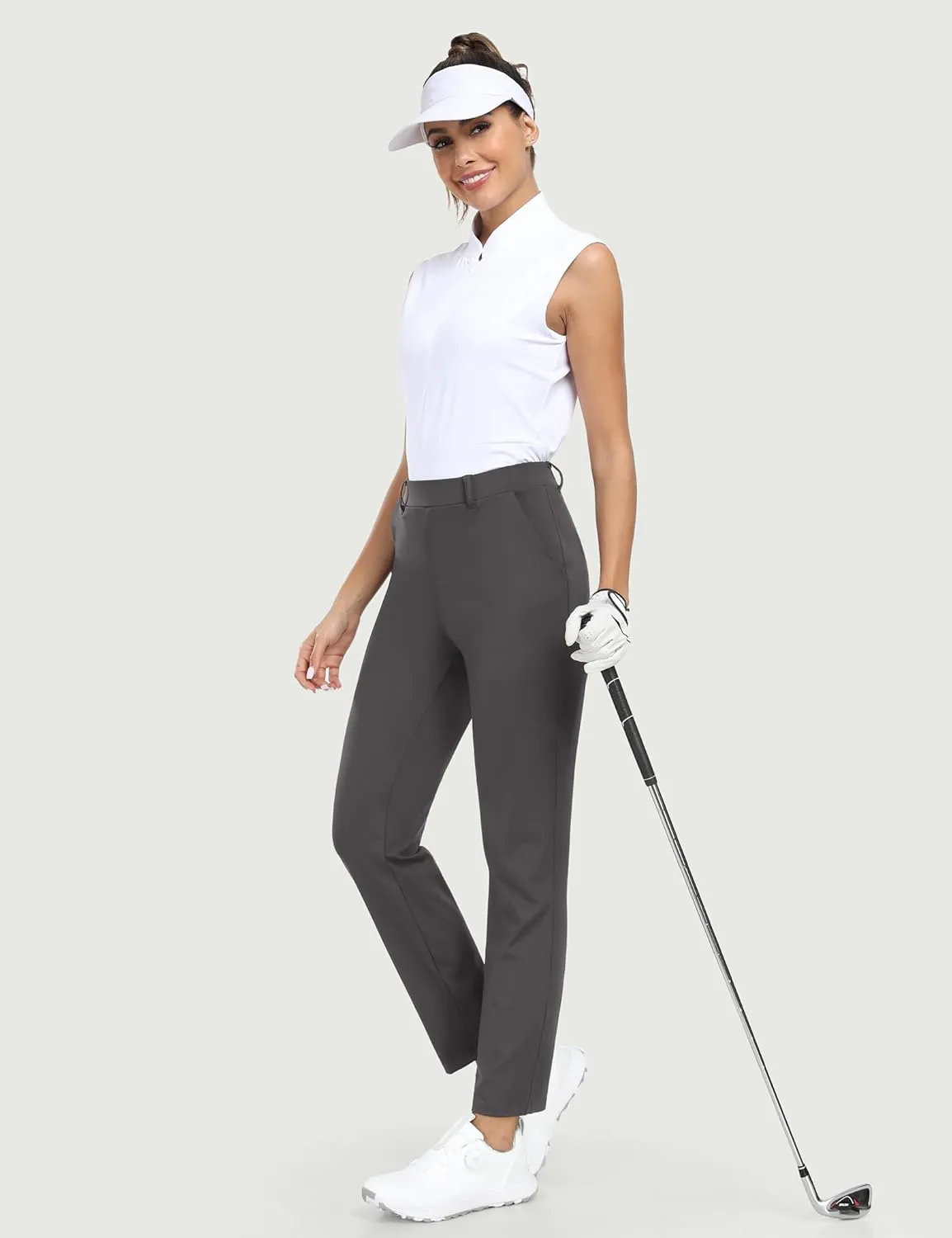 IUGA Stretchy Womens Golf Pants 7/8 Ankle Pull On Athletic Business Casual Travel Dress Pants with Pockets