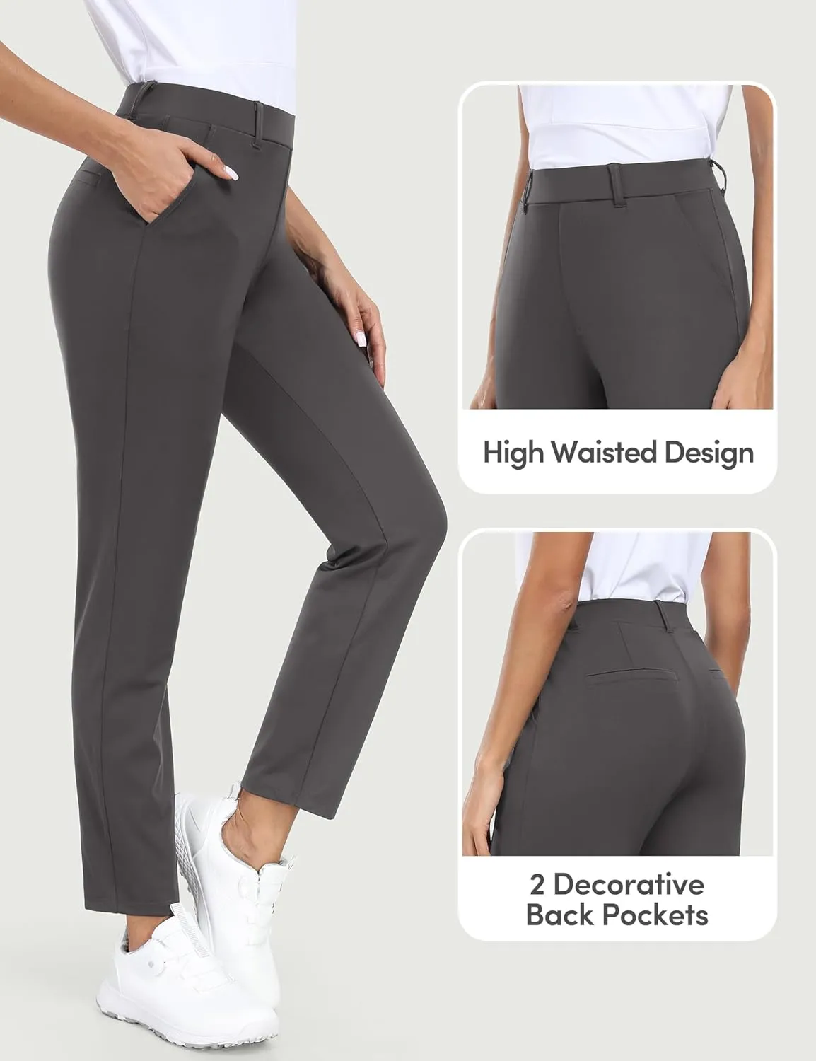 IUGA Stretchy Womens Golf Pants 7/8 Ankle Pull On Athletic Business Casual Travel Dress Pants with Pockets