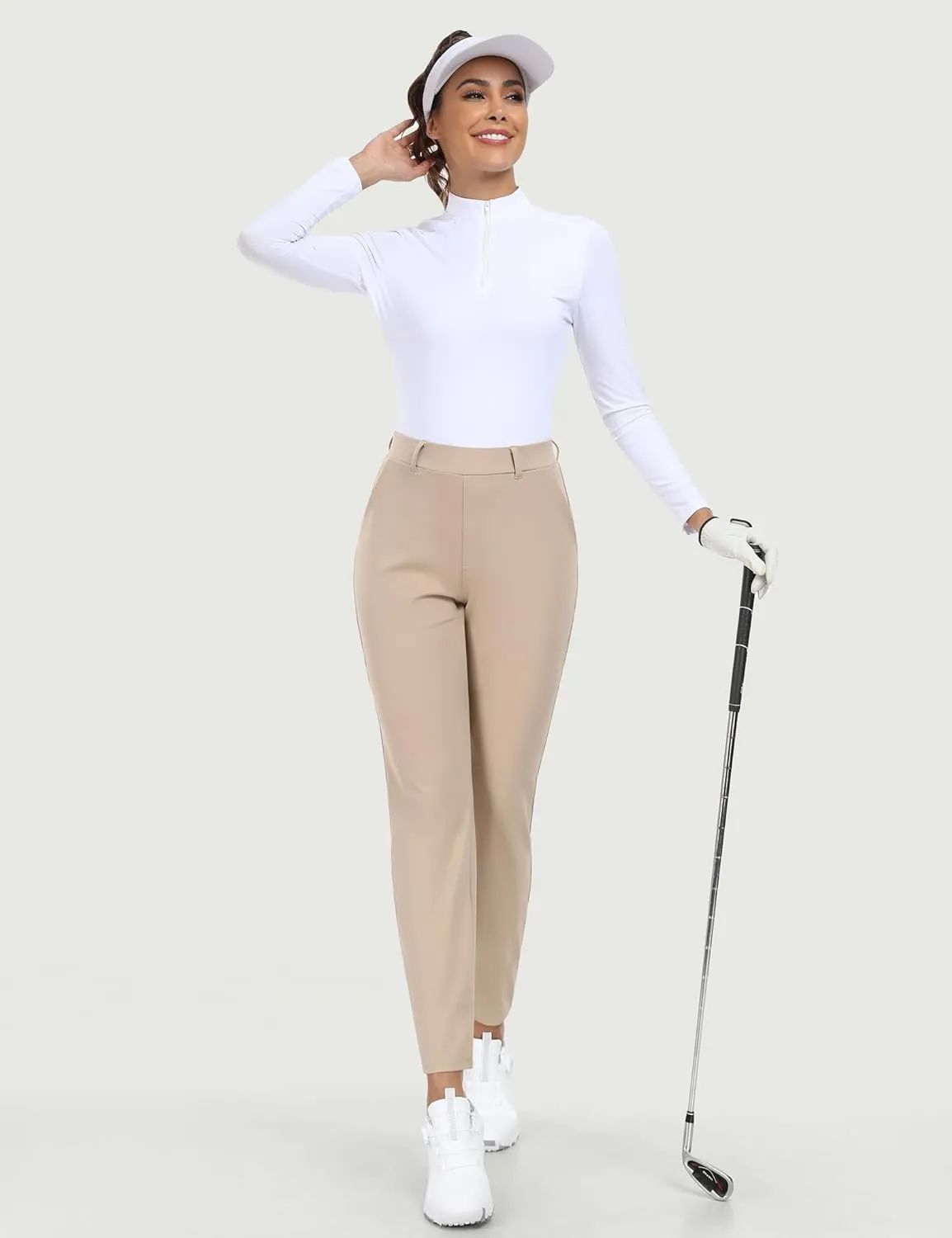 IUGA Stretchy Womens Golf Pants 7/8 Ankle Pull On Athletic Business Casual Travel Dress Pants with Pockets