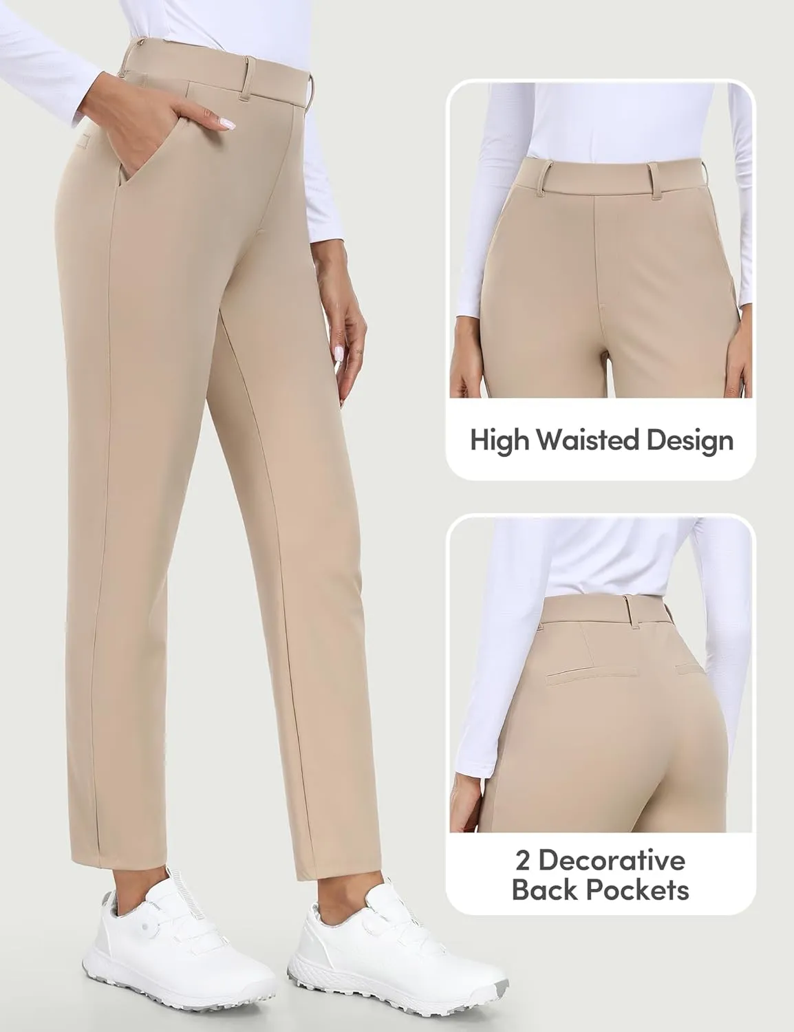 IUGA Stretchy Womens Golf Pants 7/8 Ankle Pull On Athletic Business Casual Travel Dress Pants with Pockets