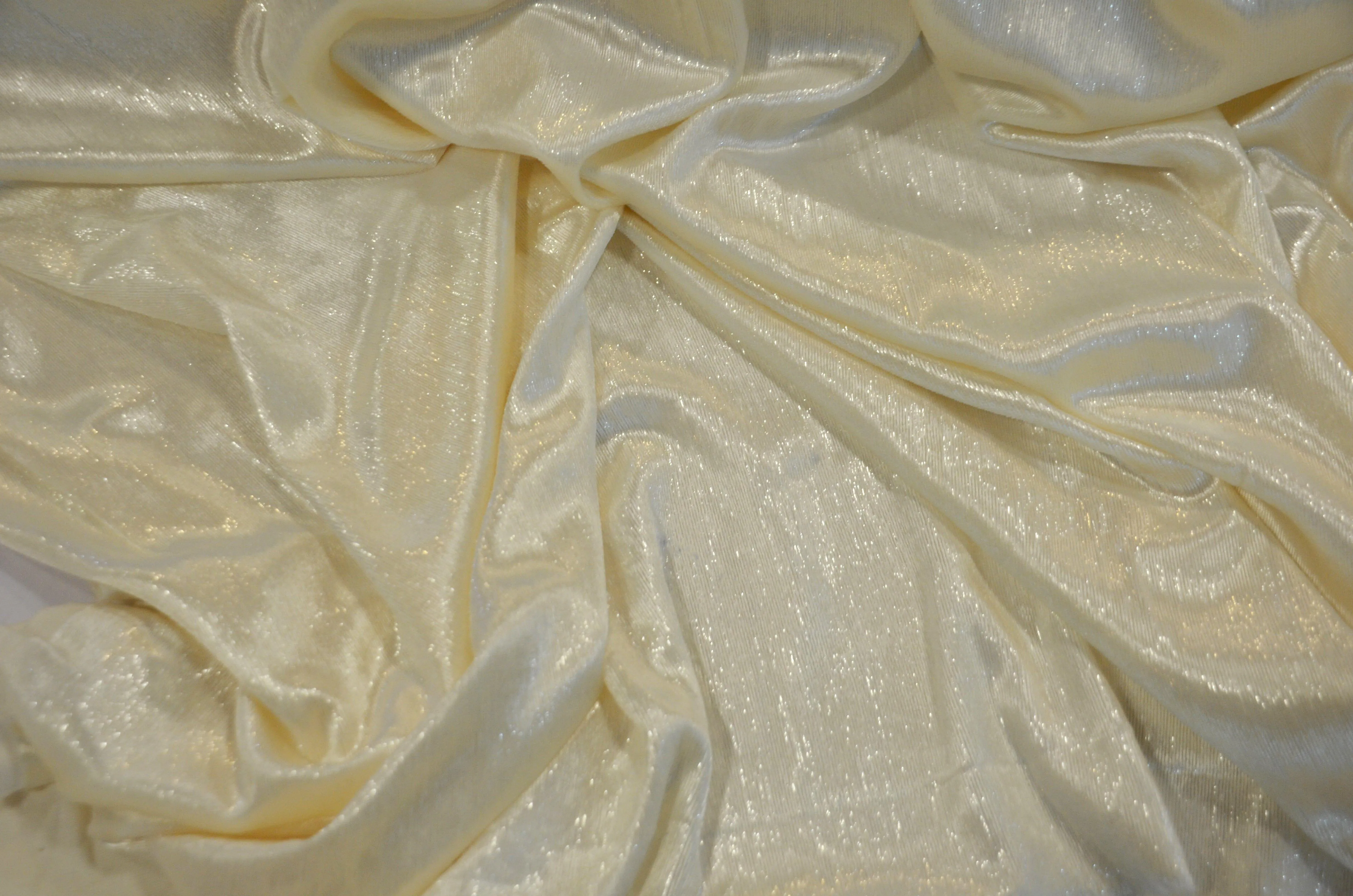 Ivory Silky Velvet with Metallic Lurex | 52" Wide | Polyester Super Soft Lurex Velvet | Soft Metallic Velvet for Dresses, Clothing, Skirts, Costume