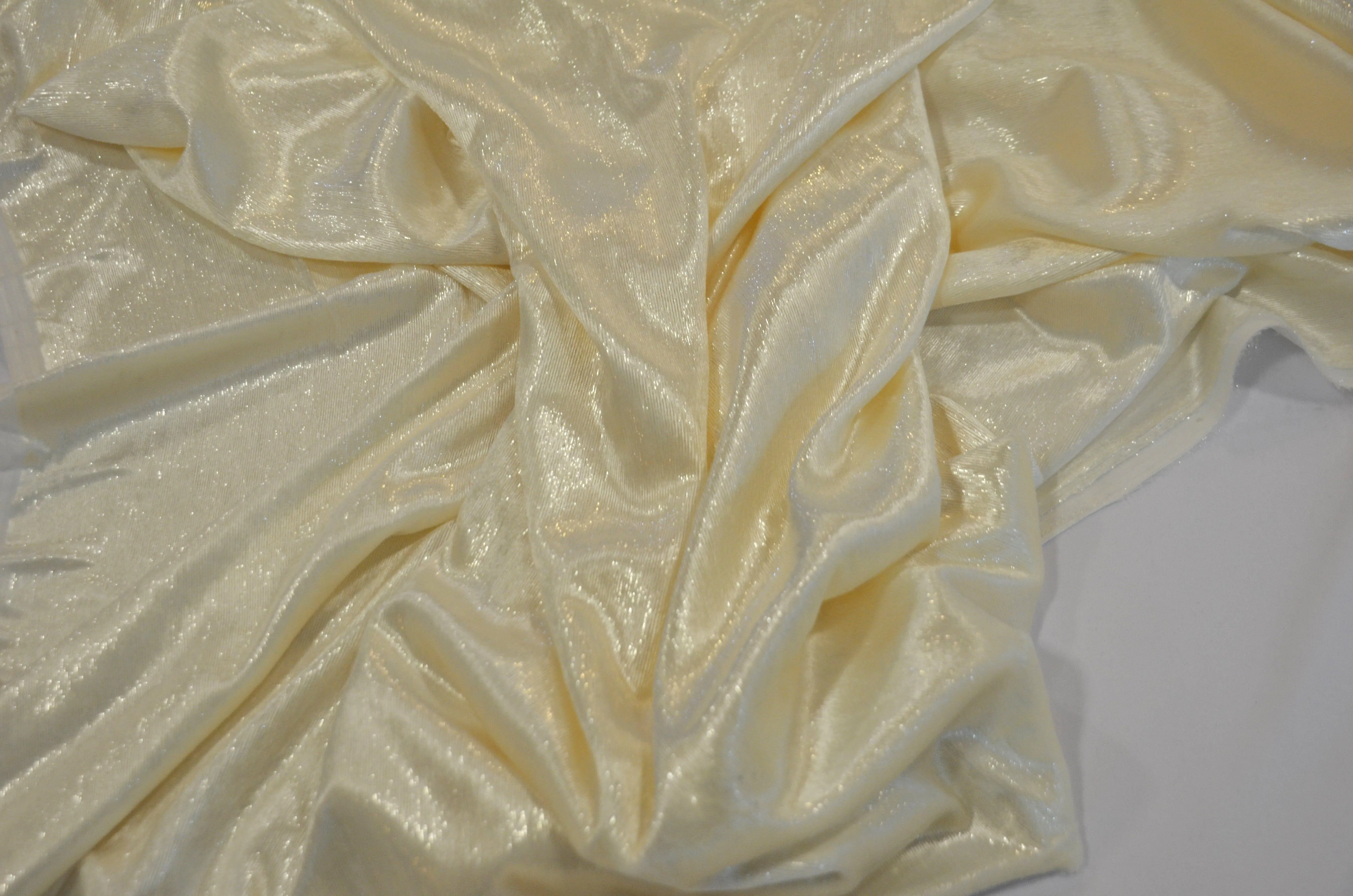 Ivory Silky Velvet with Metallic Lurex | 52" Wide | Polyester Super Soft Lurex Velvet | Soft Metallic Velvet for Dresses, Clothing, Skirts, Costume