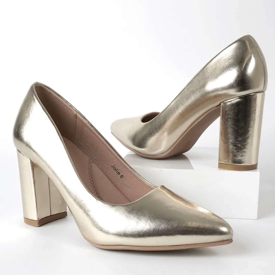 J. Adams Jolie Heels for Women - Closed Pointed Toe Mid Block Heel Classic Pumps