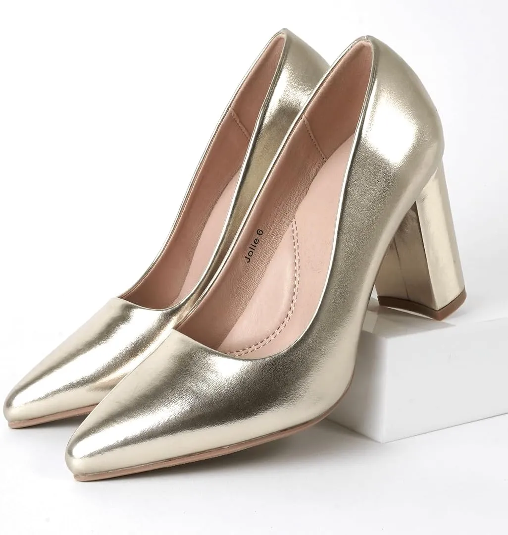 J. Adams Jolie Heels for Women - Closed Pointed Toe Mid Block Heel Classic Pumps
