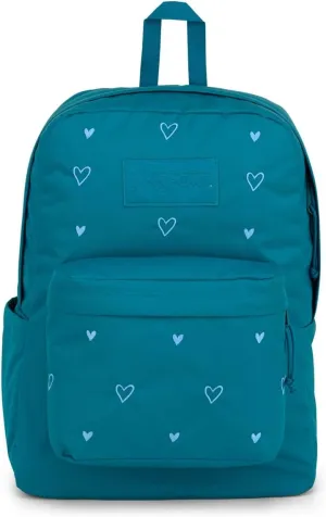 JanSport Superbreak Plus FX Backpack - Work, Travel, or Laptop Bag with Water Bottle Pocket - Party Hearts Green