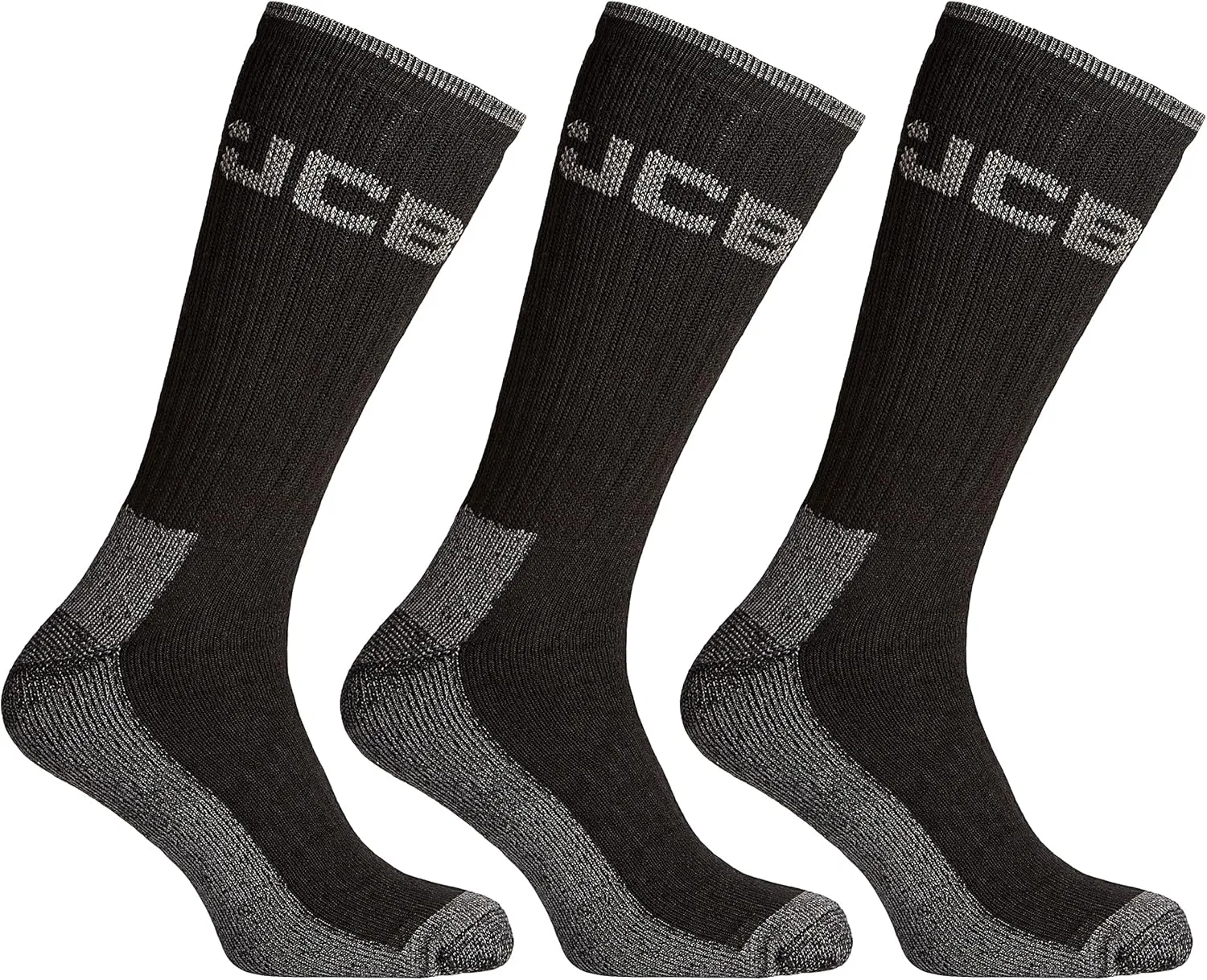 JCB - Men's Black Heavy Duty Socks | 3 Pairs | US Size 7-12 | Boot Socks, Reinforced Socks, Terry Cushioning, Men's Black Heavy Duty Socks