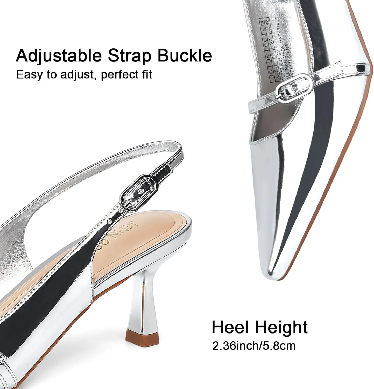 JENN ARDOR Women's Slingback Kitten Heels Pointed Closed Toe Buckle Strap Stiletto Sandals Comfortable Dress Shoes Low Heeled Wedding Work Pumps