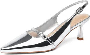 JENN ARDOR Women's Slingback Kitten Heels Pointed Closed Toe Buckle Strap Stiletto Sandals Comfortable Dress Shoes Low Heeled Wedding Work Pumps