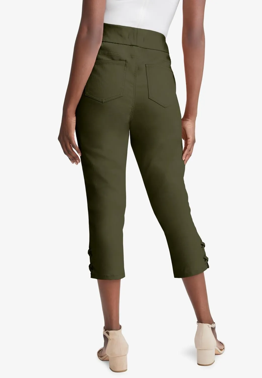 Jessica London Women's Plus Size Comfort Waist Stretch Denim Lace-Up Capri