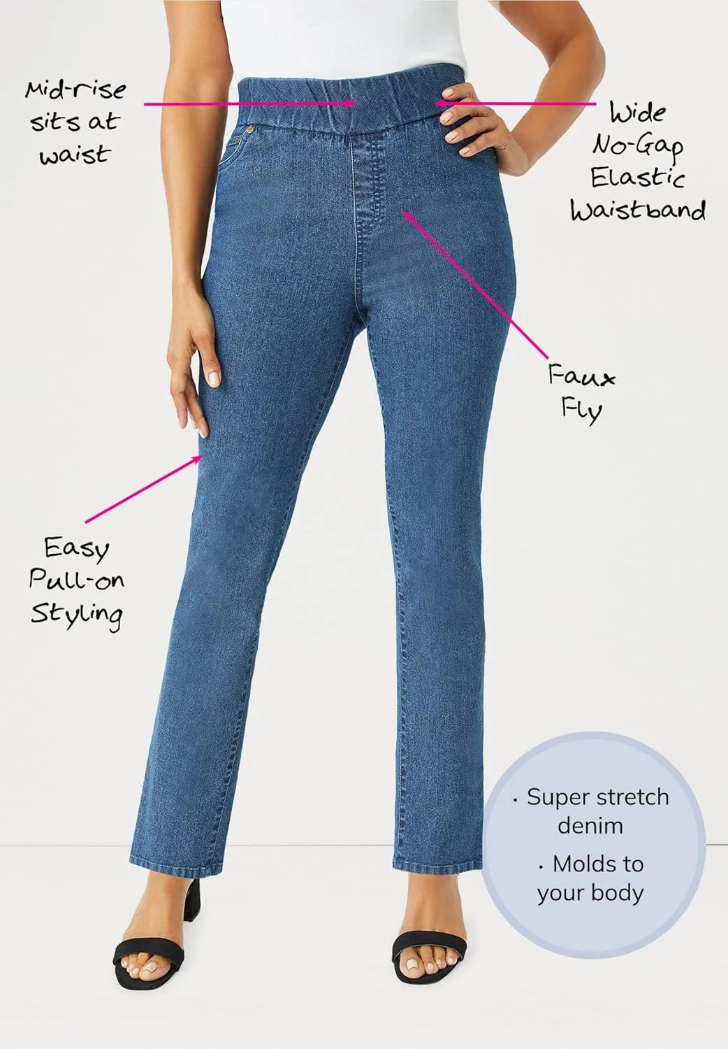 Jessica London Women's Plus Size Tall Comfort Waist Stretch Denim Straight Leg Jean