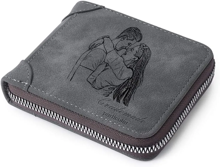 JewelOra Personalized Photo Wallet, Custom Photo Wallets for Men, Men's Zipper Wallet Customized Wallet for Father,Dad,Son,Boyfriend(Zipper 1)