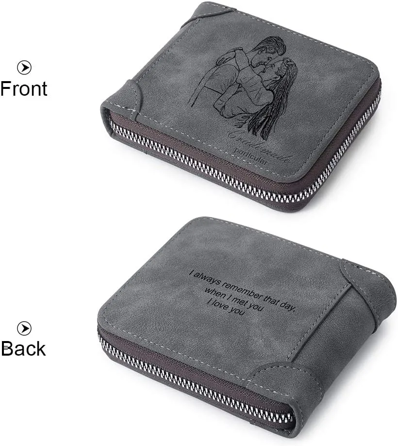 JewelOra Personalized Photo Wallet, Custom Photo Wallets for Men, Men's Zipper Wallet Customized Wallet for Father,Dad,Son,Boyfriend(Zipper 1)