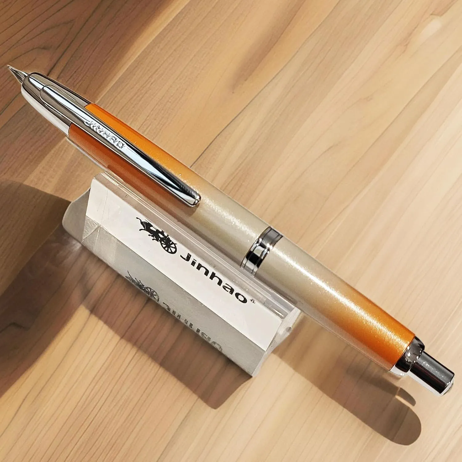 JH10 Press Fountain Pen Fine Nib with Velvet bag, Retractable Nib Calligraphy Ink Pen with Converter Writing (Gradient Orange)