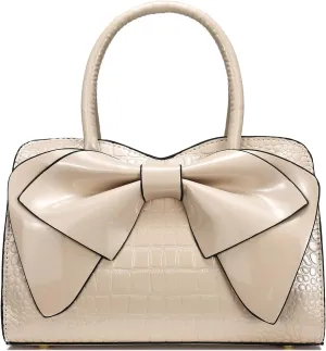JHVYF Satchel Bag for Women Purse with Bow Crossbody Purse Top-Handle Handbag Trendy Shoulder Bag Work Tote Nude