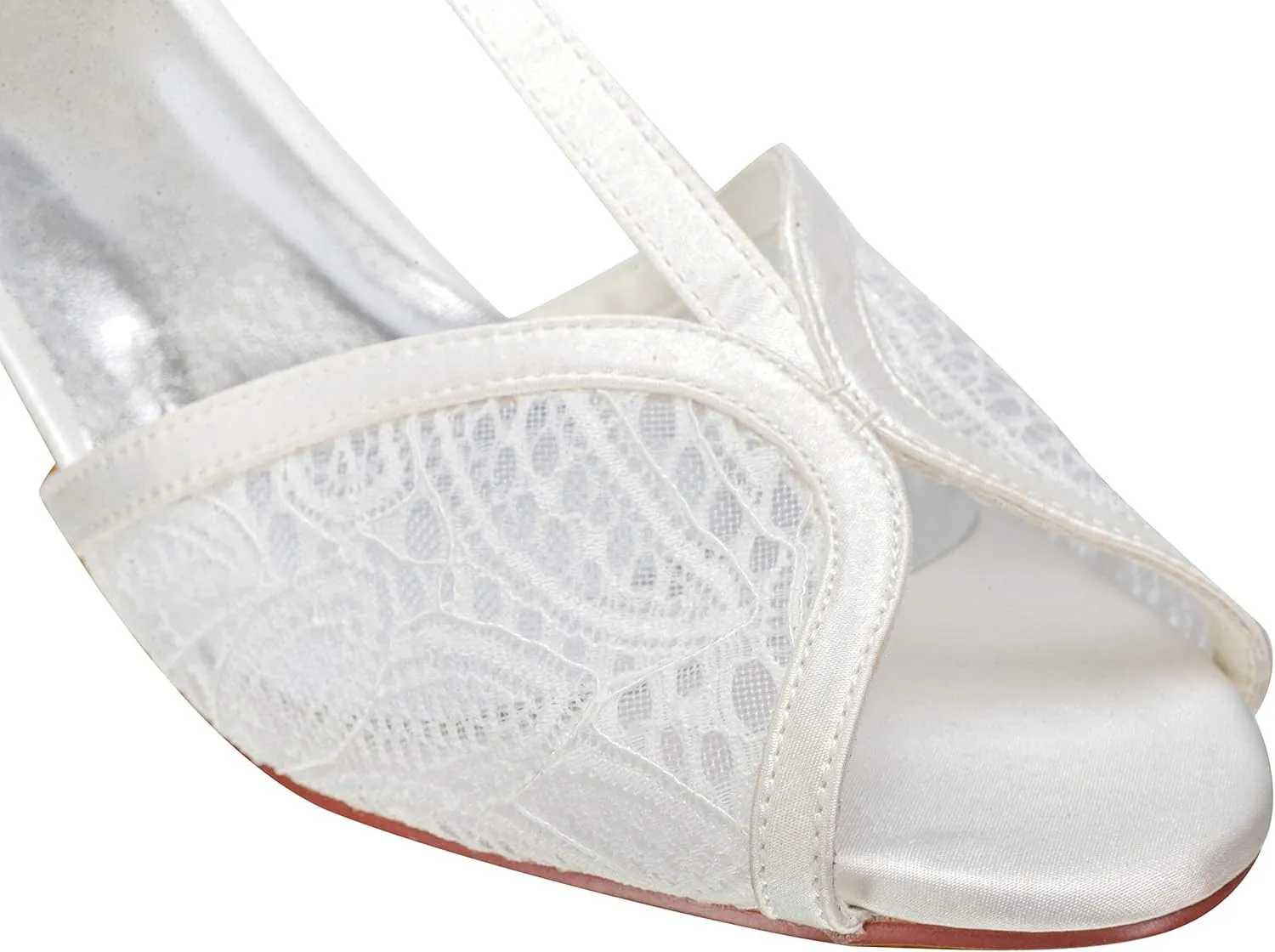 JIAJIA 01135 Women's Bridal Shoes Peep Toe T-Strap Low Heel Lace Satin Flower Pumps Wedding Shoes