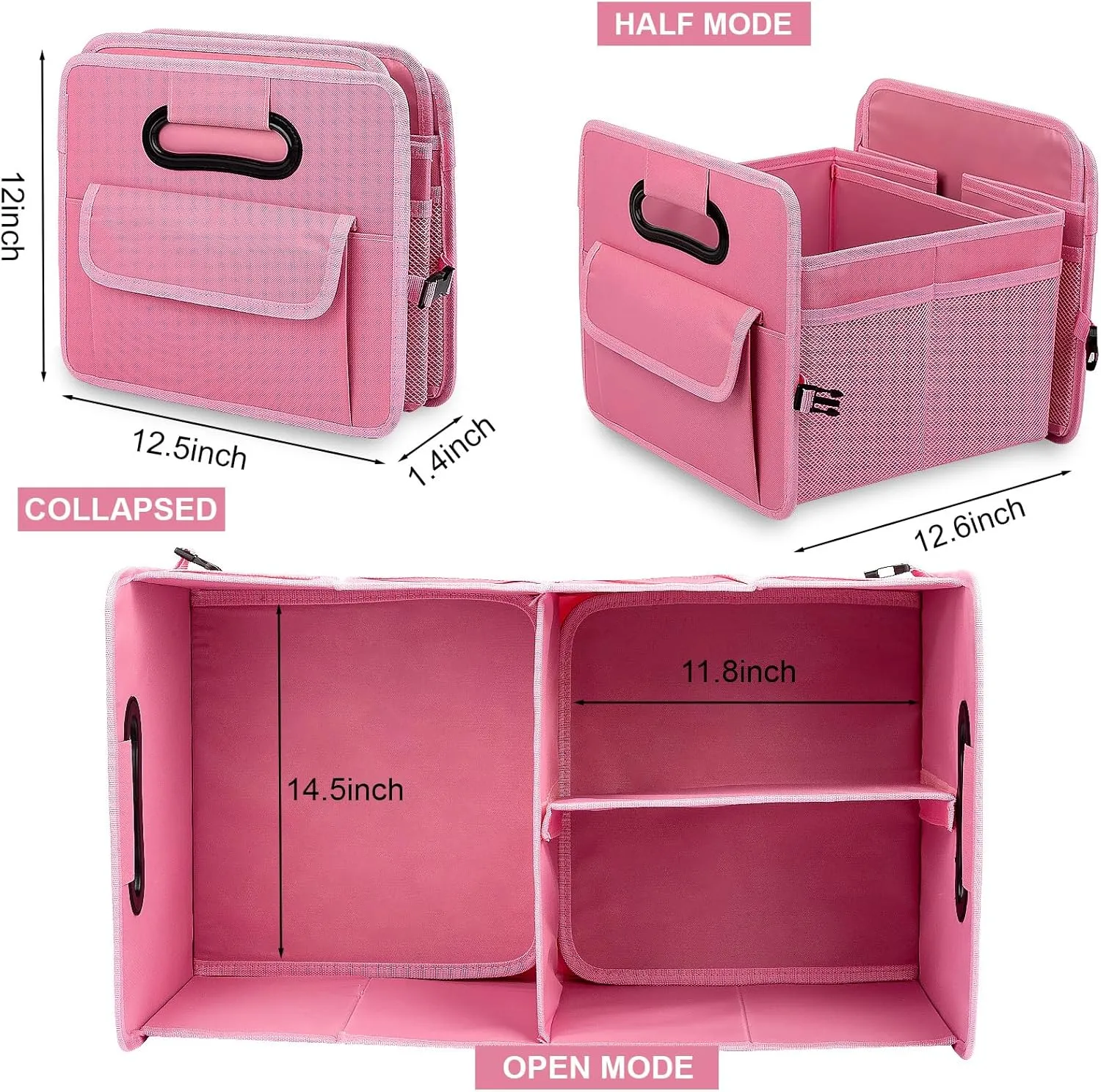 JiatuA Car Trunk Organizer, Car Organizers and Storage Collapsible Multi Compartment Container Box, Adjustable Car Accessories for SUV Sedan Truck, Large Size, Pink