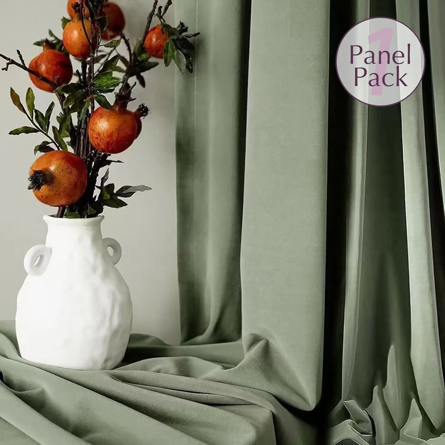 jinchan Curtains Velvet Curtain for Living Room, Sage Thermal Insulated Drape for Bedroom 84 Inch Long, Room Darkening Window Treatment Rod Pocket 1 Panel, Sage Green