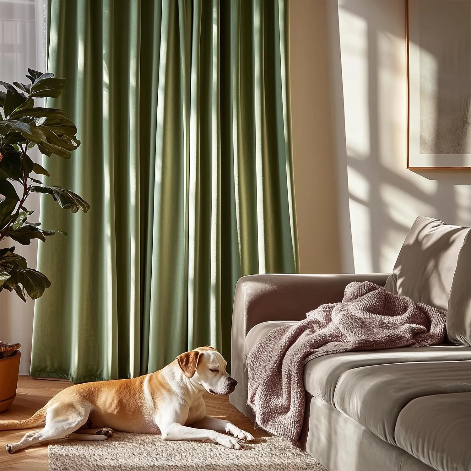 jinchan Curtains Velvet Curtain for Living Room, Sage Thermal Insulated Drape for Bedroom 84 Inch Long, Room Darkening Window Treatment Rod Pocket 1 Panel, Sage Green