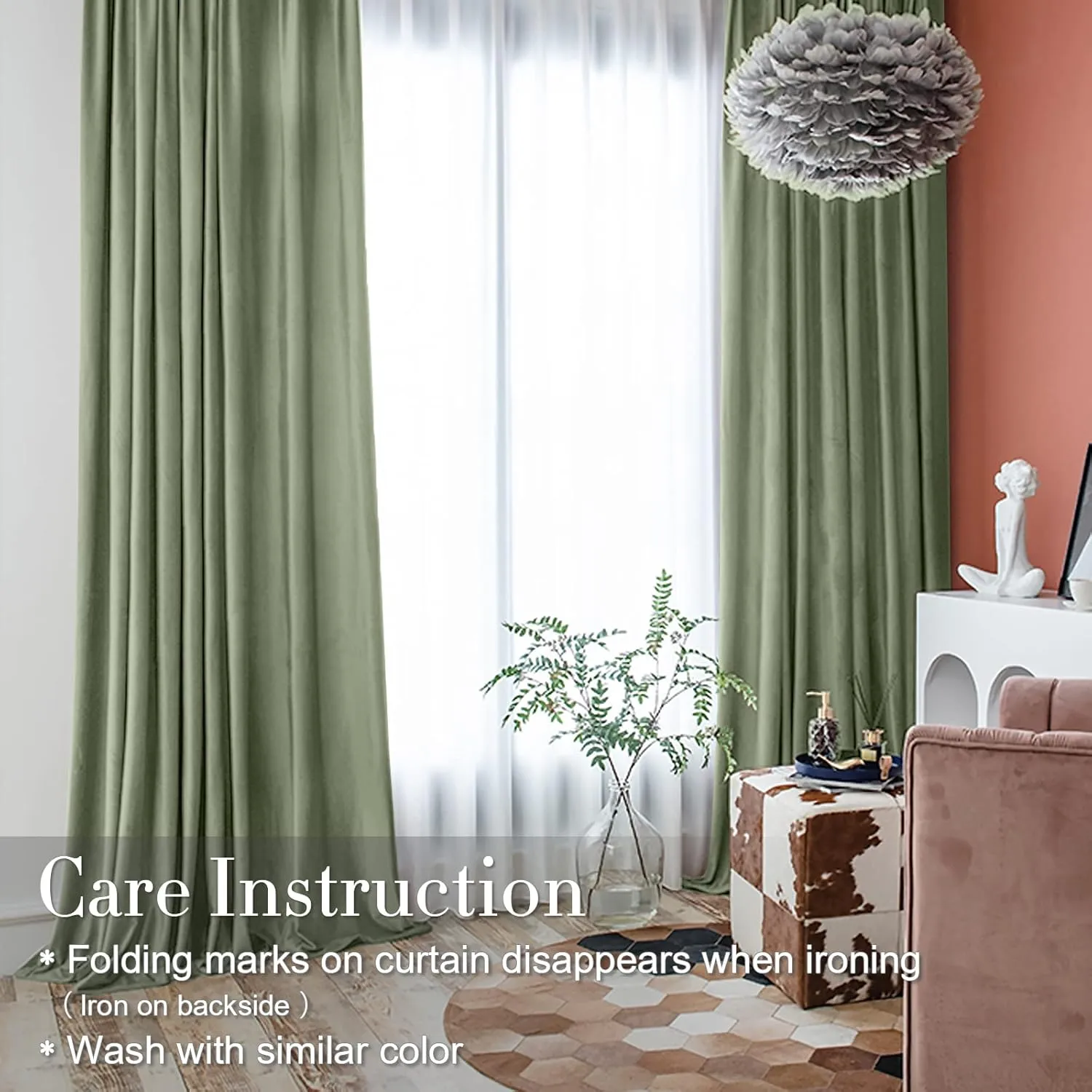 jinchan Curtains Velvet Curtain for Living Room, Sage Thermal Insulated Drape for Bedroom 84 Inch Long, Room Darkening Window Treatment Rod Pocket 1 Panel, Sage Green