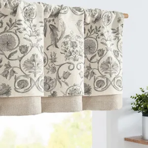 jinchan Double Layer Linen Valance Kitchen Curtain for Windows 16 Inch for Living Room Bedroom Bathroom Window Treatment Vintage Farmhouse Cottagecore Rod Pocket 1 Panel Grey on Beige