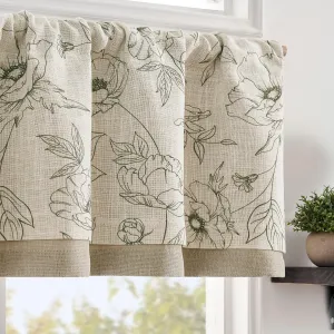 jinchan Linen Floral Valance Curtain for Kitchen Green Flower on Beige for Windows Room Darkening Farmhouse Valance Double Layer Window Treatment Decoration 1 Panel Rod Pocket 16 Inch