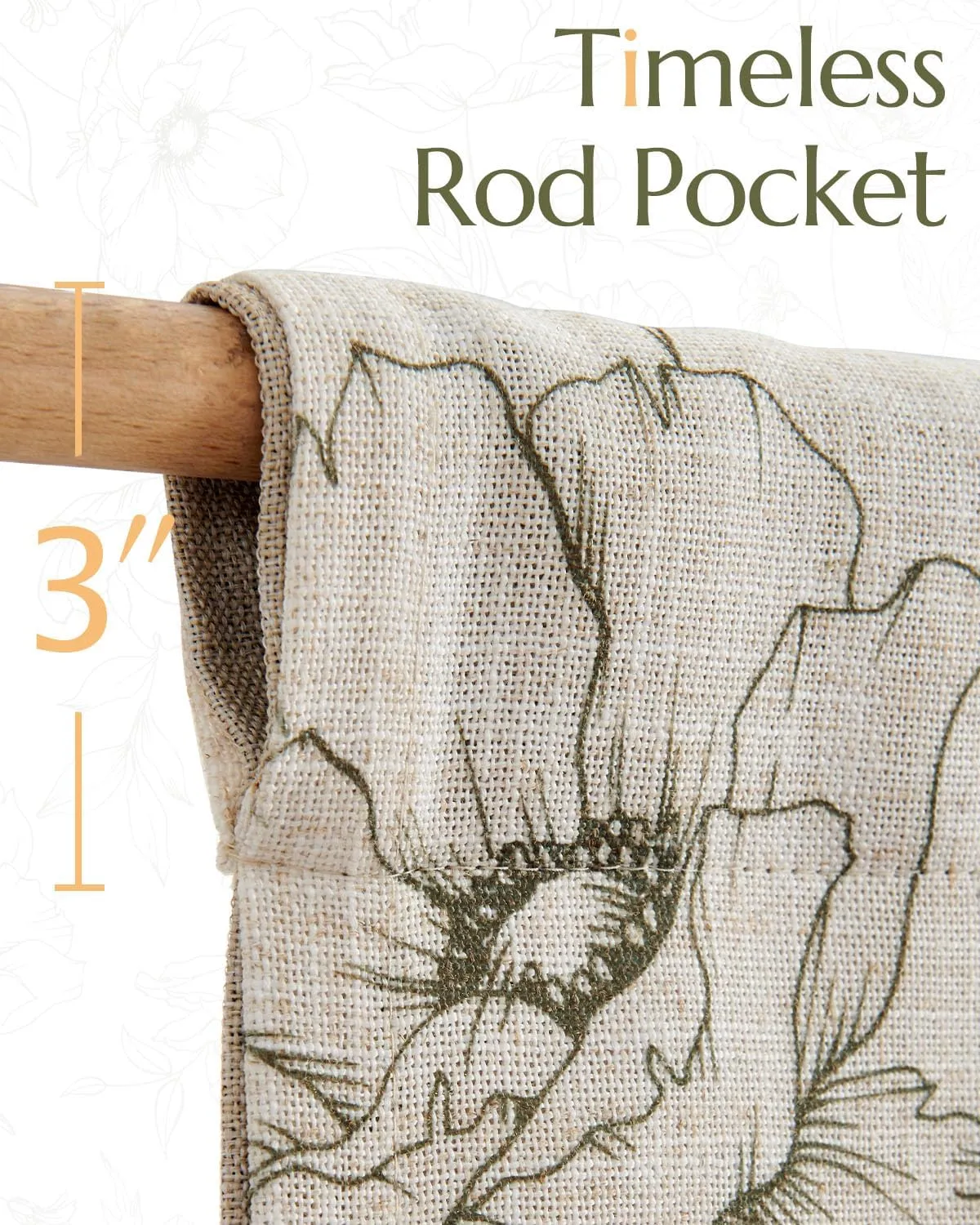 jinchan Linen Floral Valance Curtain for Kitchen Green Flower on Beige for Windows Room Darkening Farmhouse Valance Double Layer Window Treatment Decoration 1 Panel Rod Pocket 16 Inch