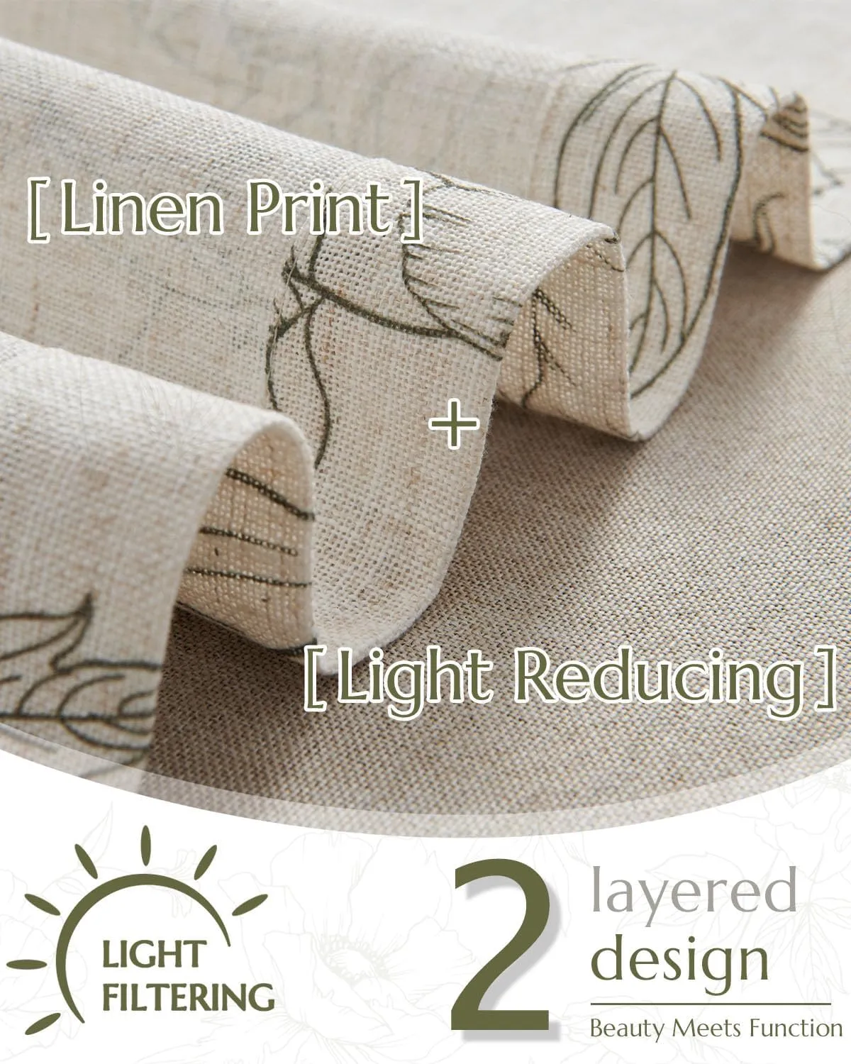 jinchan Linen Floral Valance Curtain for Kitchen Green Flower on Beige for Windows Room Darkening Farmhouse Valance Double Layer Window Treatment Decoration 1 Panel Rod Pocket 16 Inch