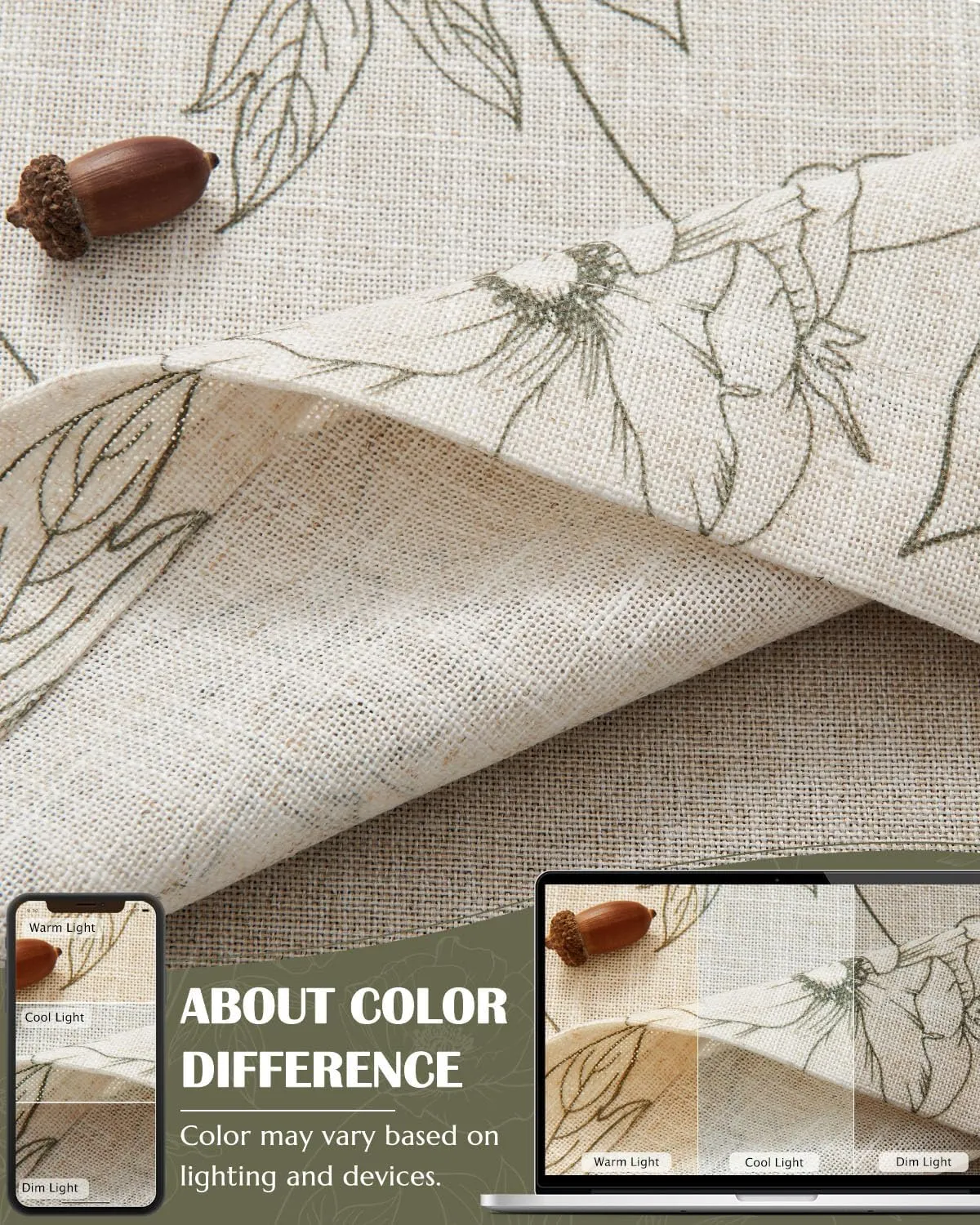 jinchan Linen Floral Valance Curtain for Kitchen Green Flower on Beige for Windows Room Darkening Farmhouse Valance Double Layer Window Treatment Decoration 1 Panel Rod Pocket 16 Inch