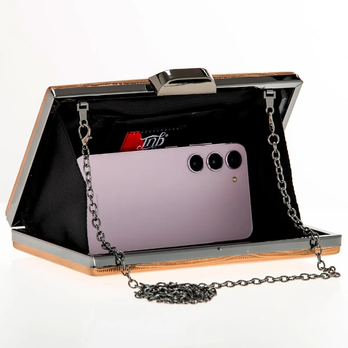 JNB Women's Metallic Material Hard Case Evening Party Clutch