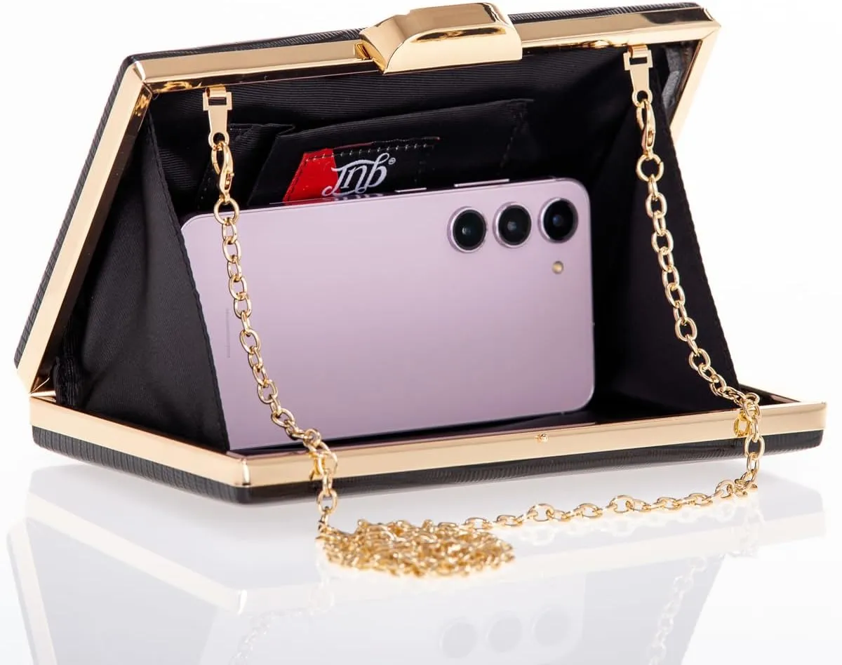 JNB Women's Metallic Material Hard Case Evening Party Clutch