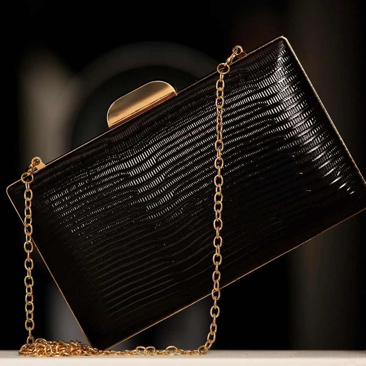 JNB Women's Metallic Material Hard Case Evening Party Clutch