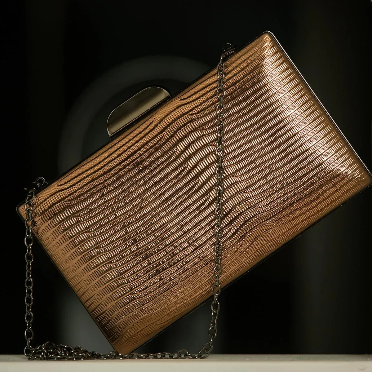 JNB Women's Metallic Material Hard Case Evening Party Clutch