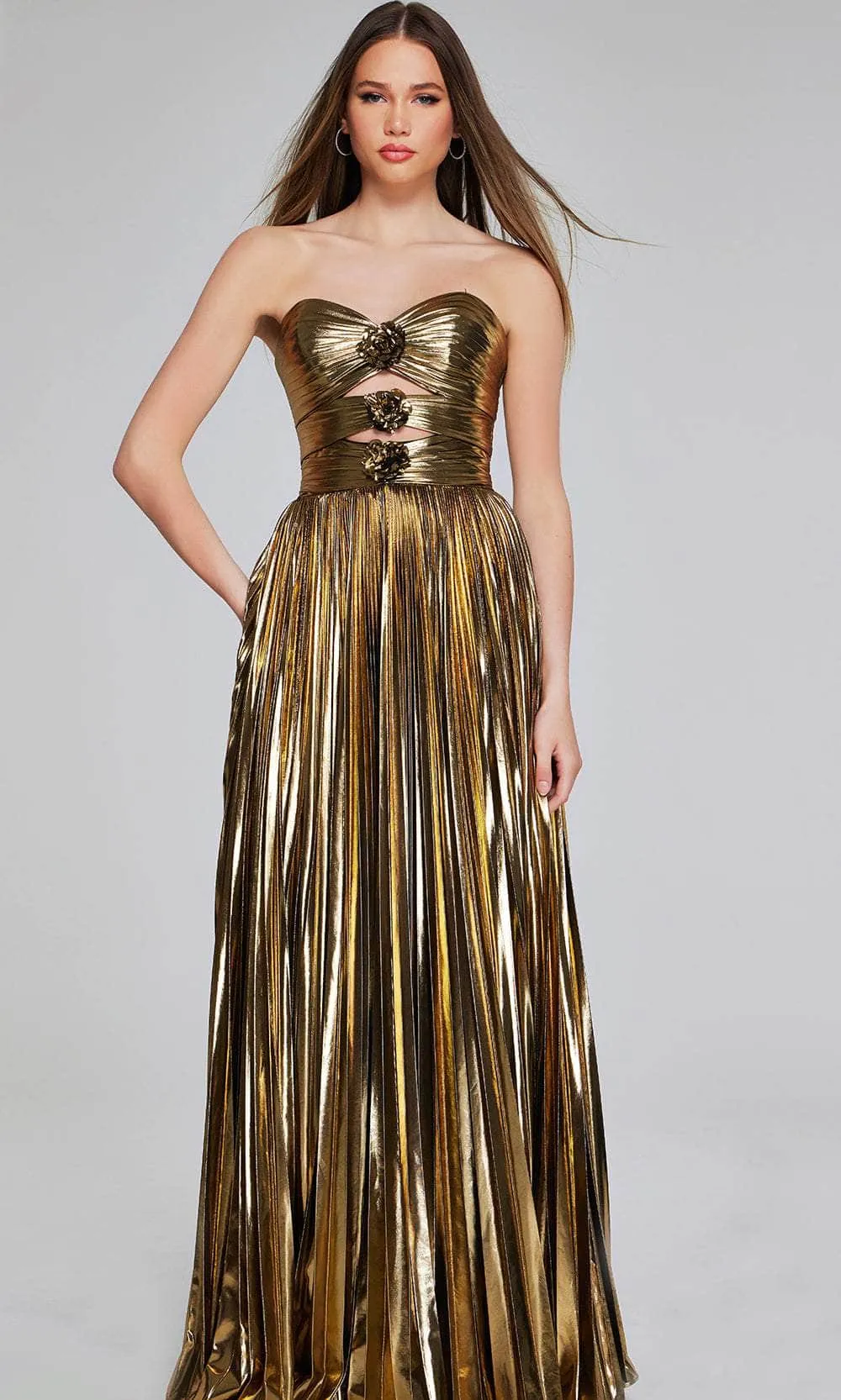Jovani 42335 - Metallic Cutout Evening Gown