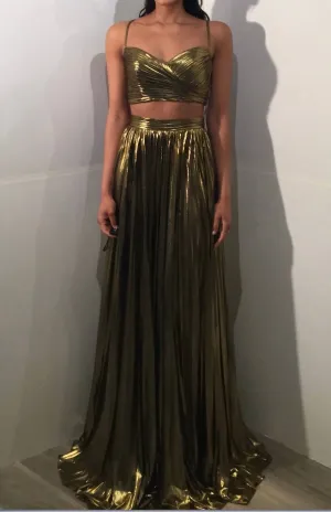Jovani - Pleated Metallic Cut Out Gown
