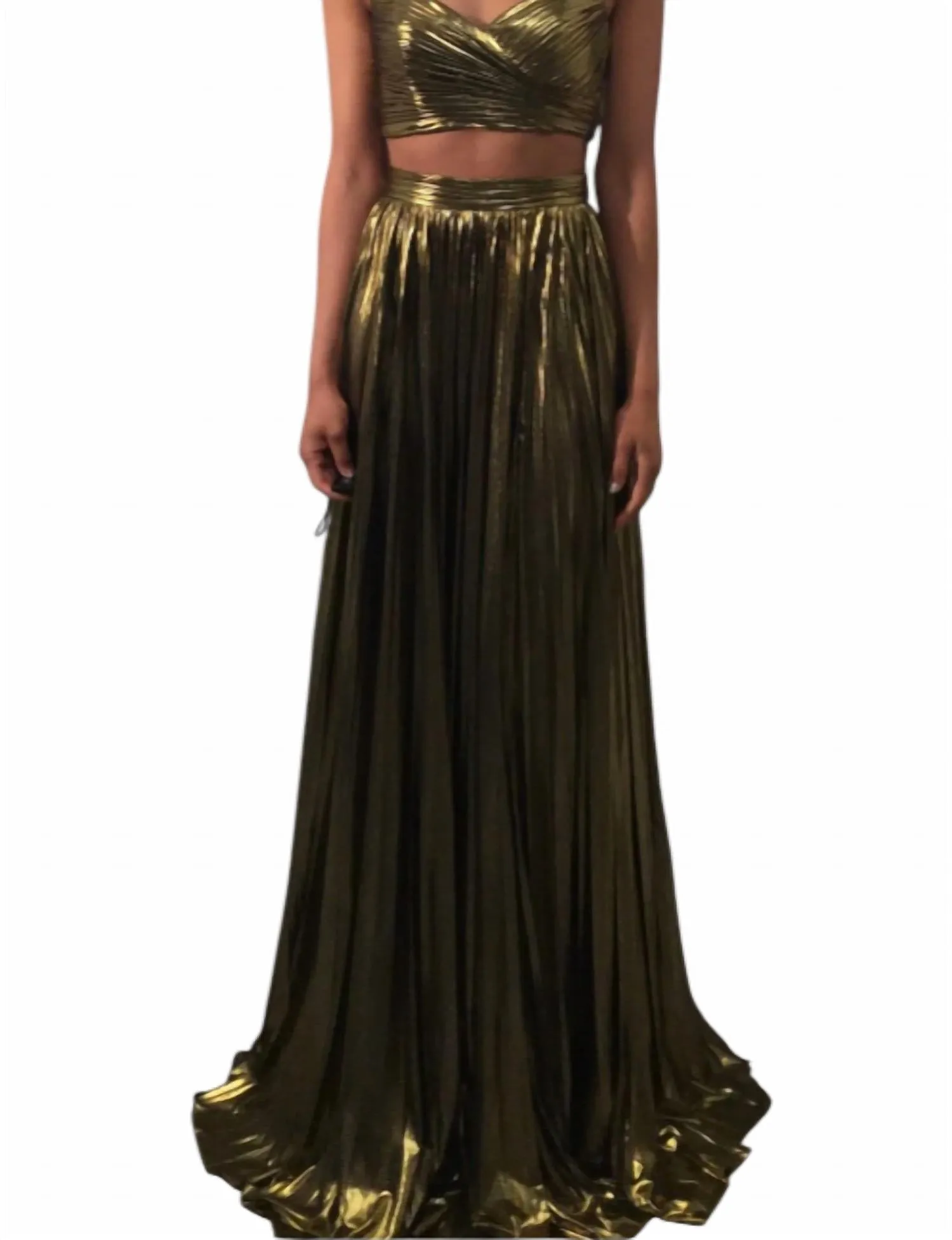 Jovani - Pleated Metallic Cut Out Gown